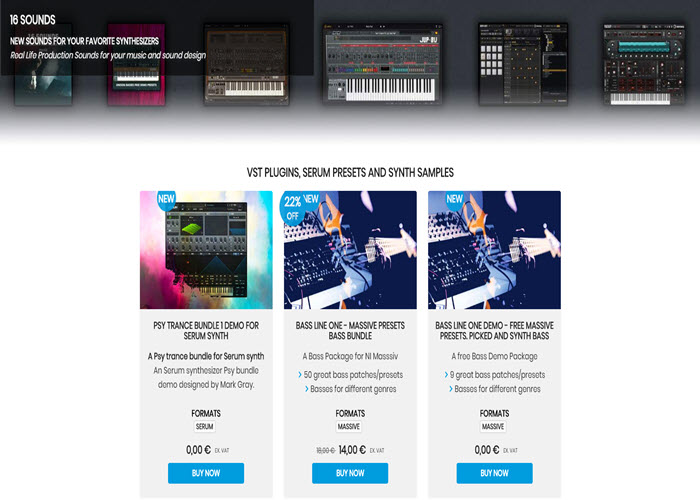 16sounds.com, synth presets for different music software instruments